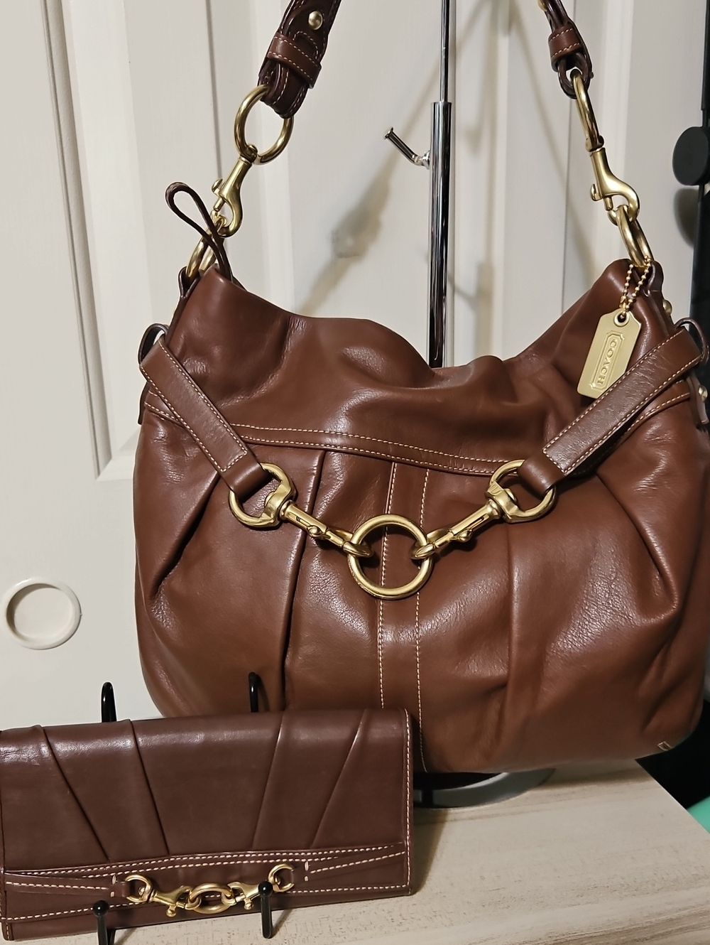Coach NWOT Y2K Brown Leather Shoulder Hobo with Wallet Set